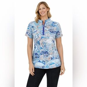 DOLCEZZA Elegant Blue Swirl Women's Button Down Shirt size small